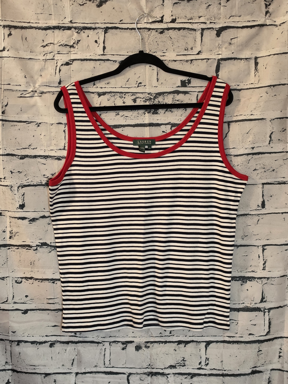 Lauren Ralph Lauren Red-Trim Striped Tank Top